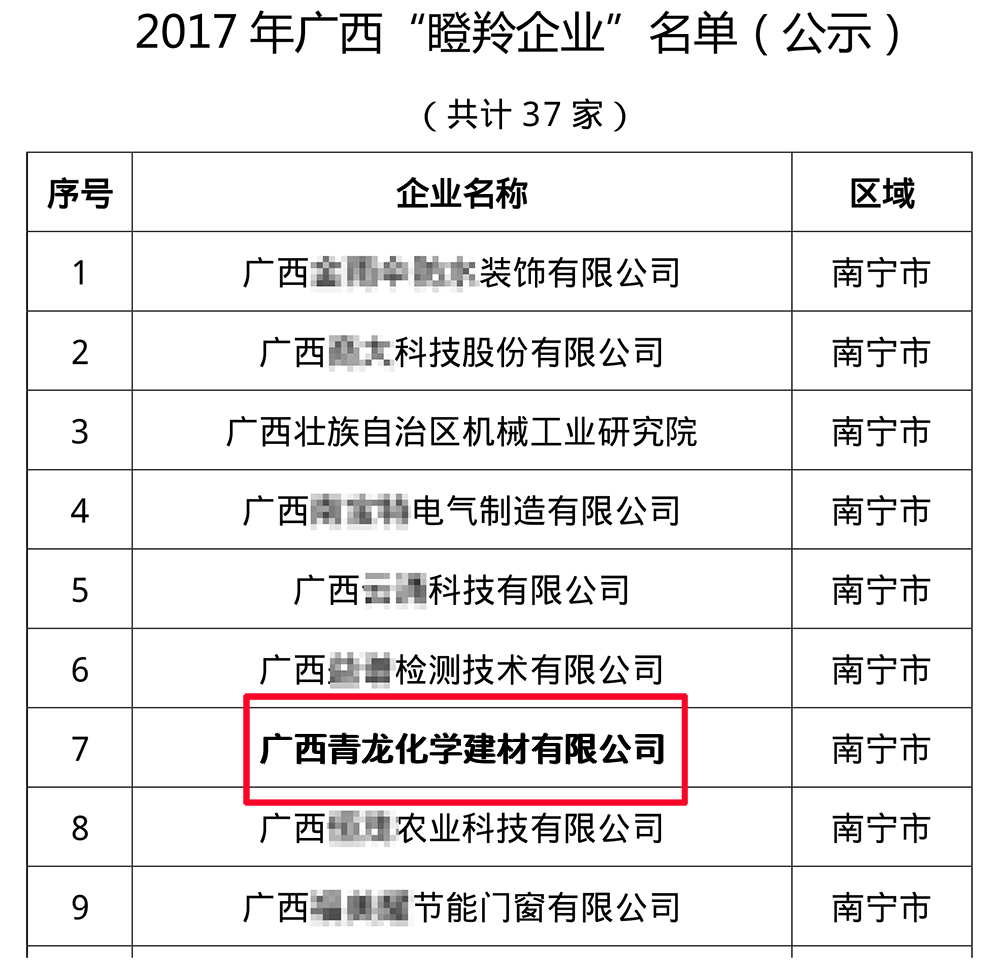 青龍廣西公司成功被認(rèn)定為2017年廣西自治區(qū)“瞪羚企業(yè)”